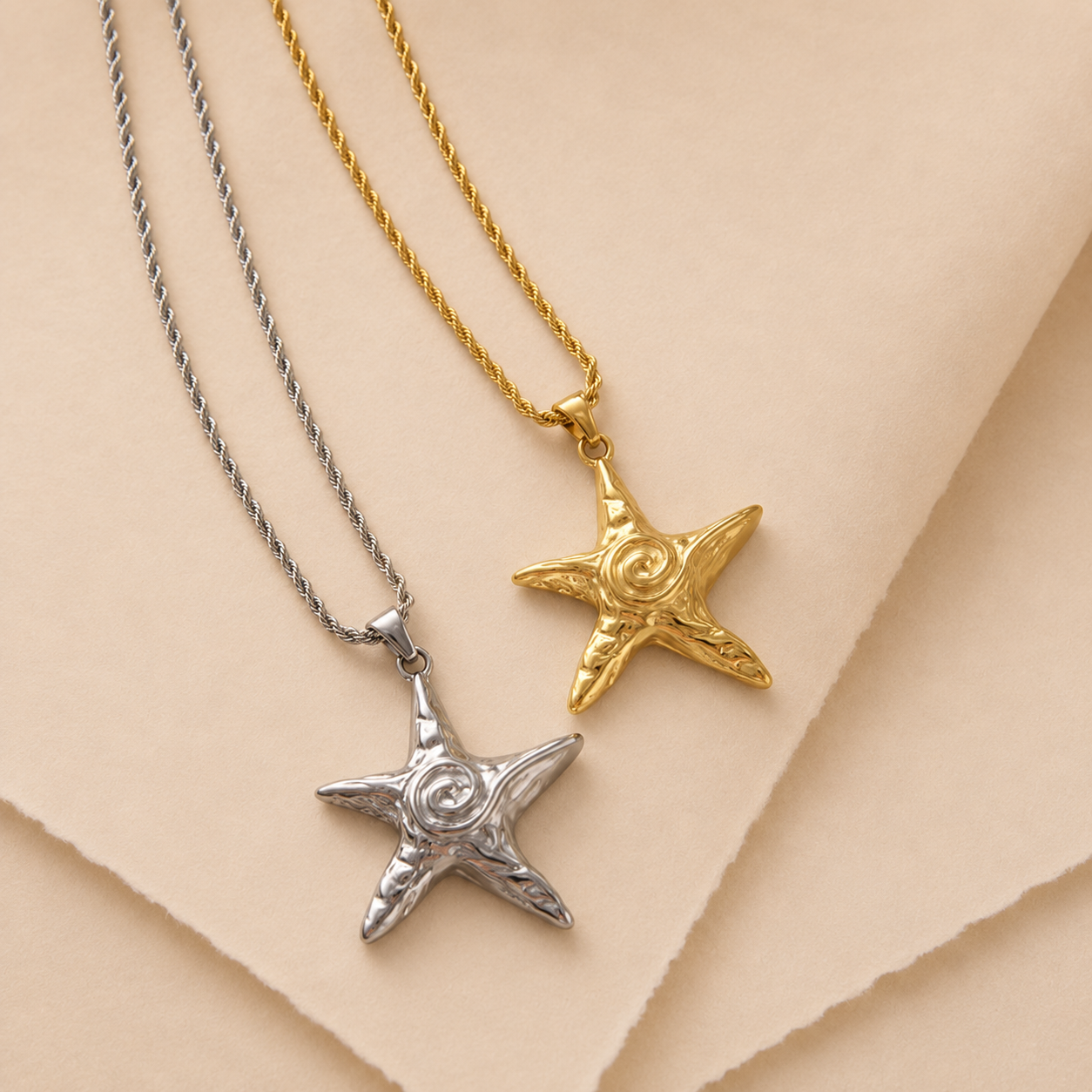 Textured Starfish Pendant Necklace