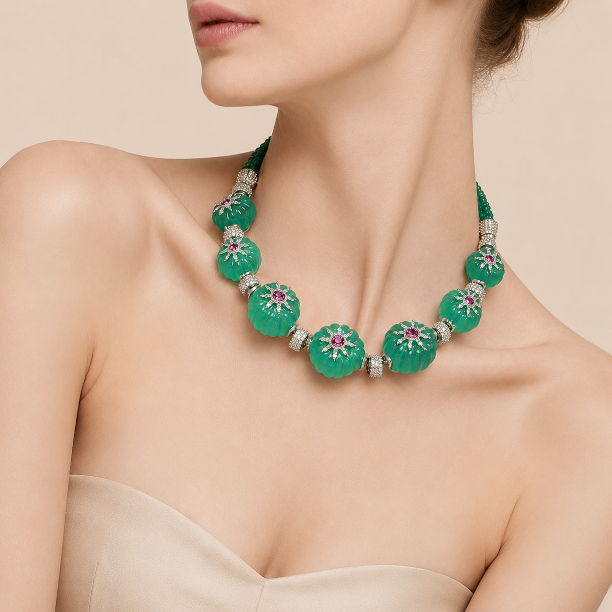 Floral Cabochon Beaded Necklace