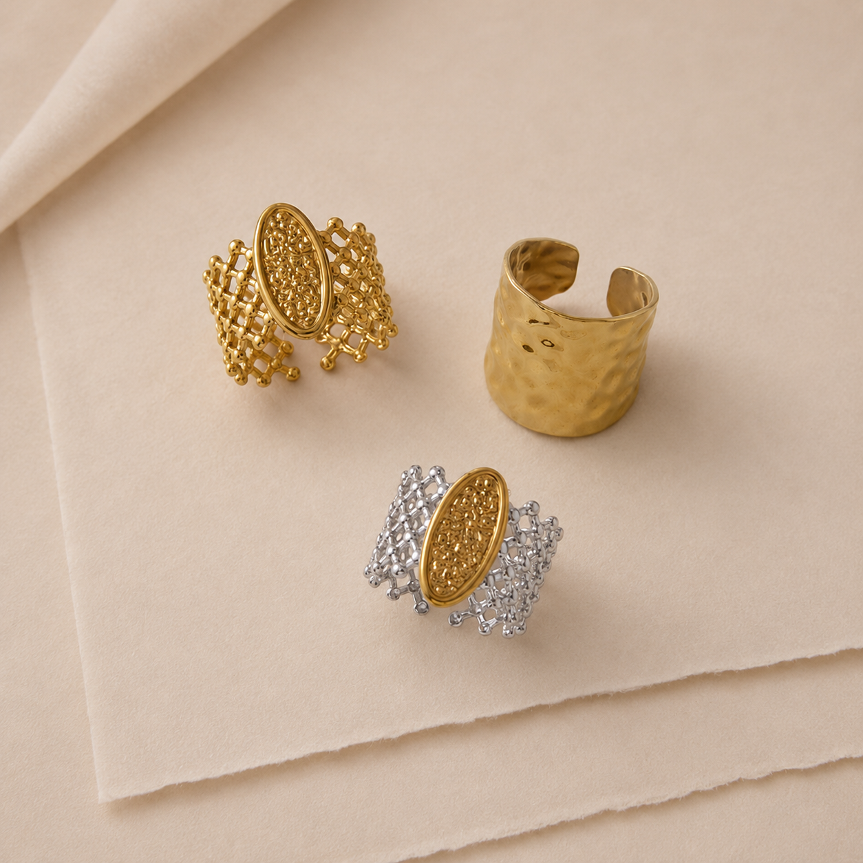Textured Mesh Statement Ring