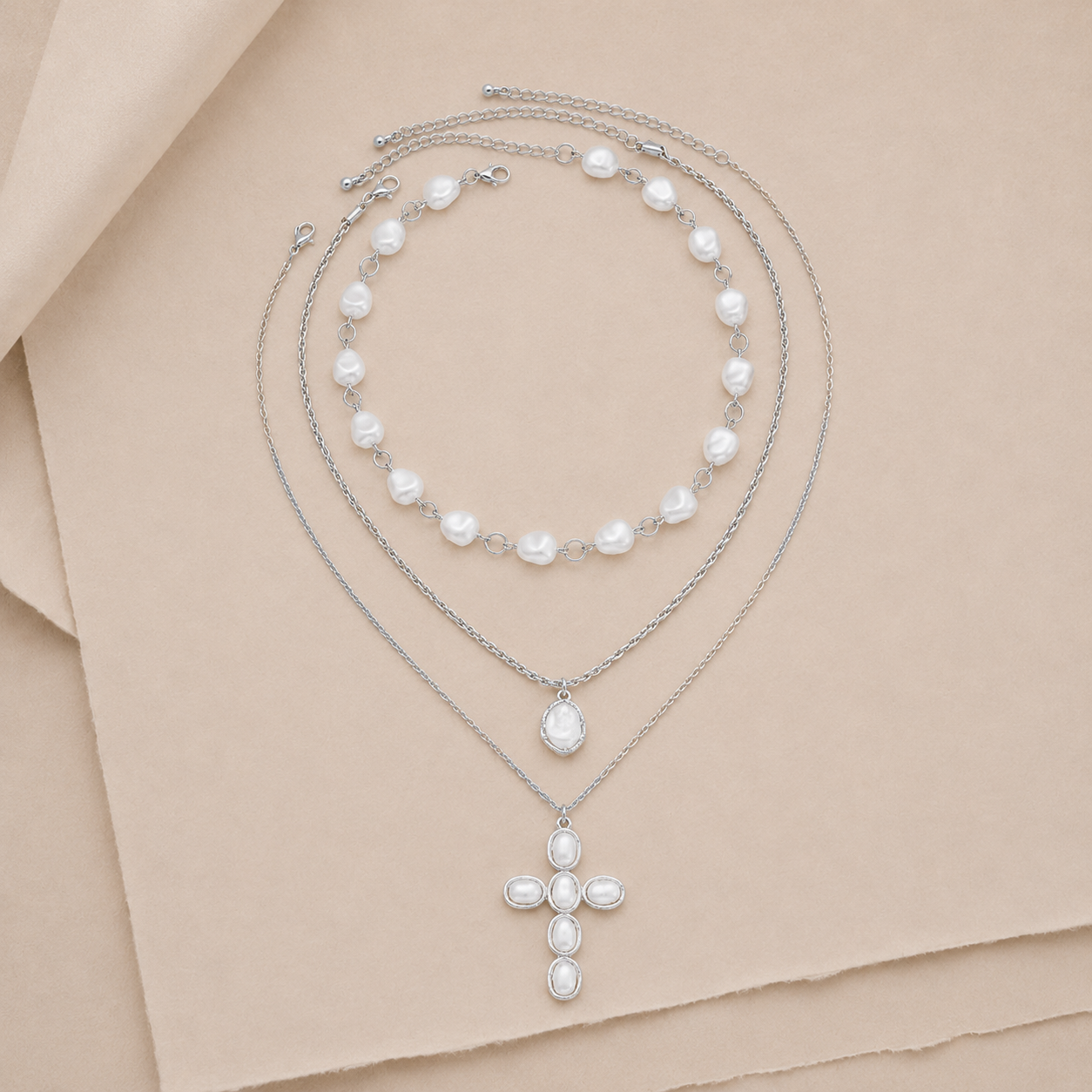 Layered Cross Pendant Necklace Set