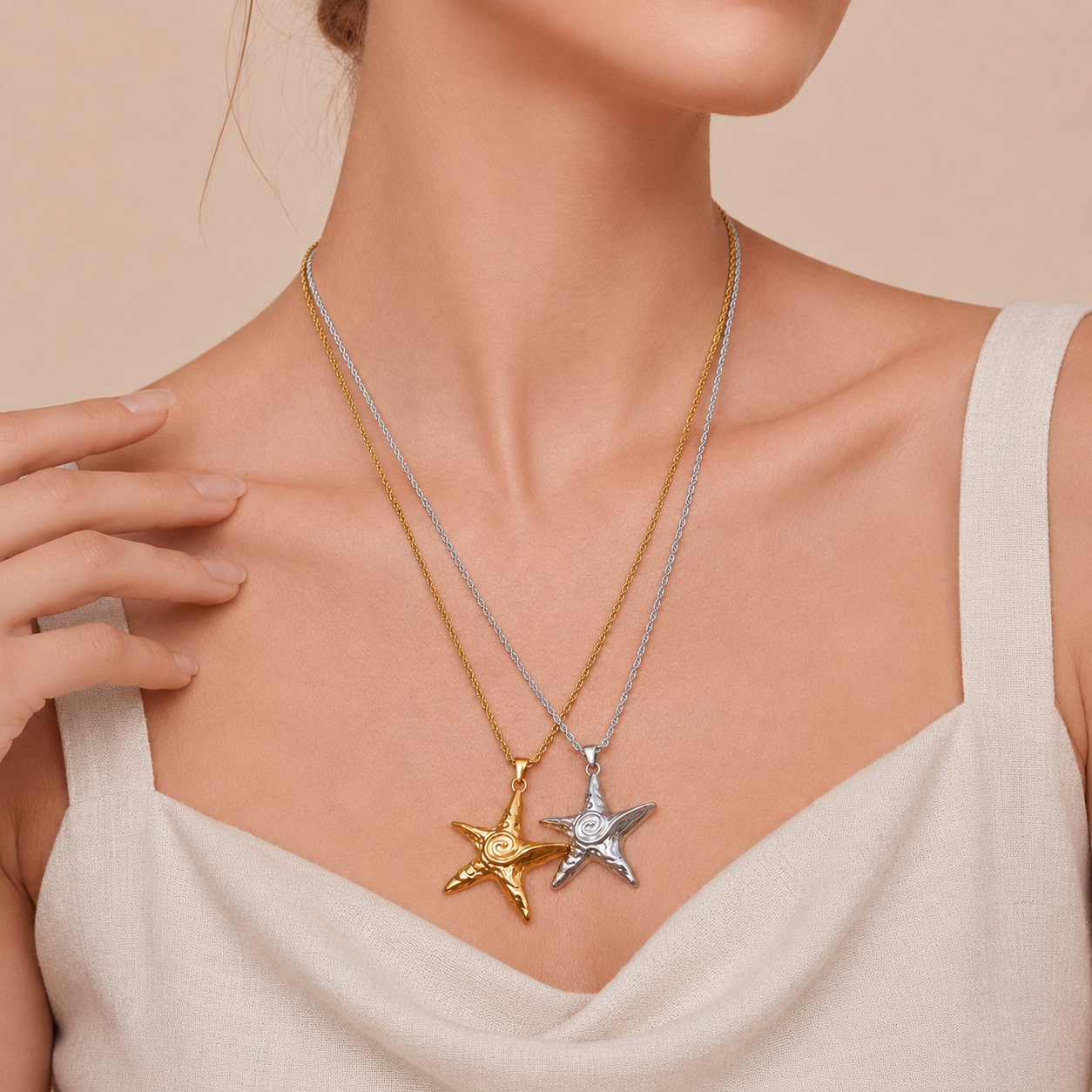 Textured Starfish Pendant Necklace