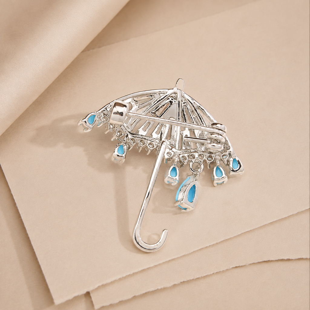 Umbrella Rhinestone Statement Brooch