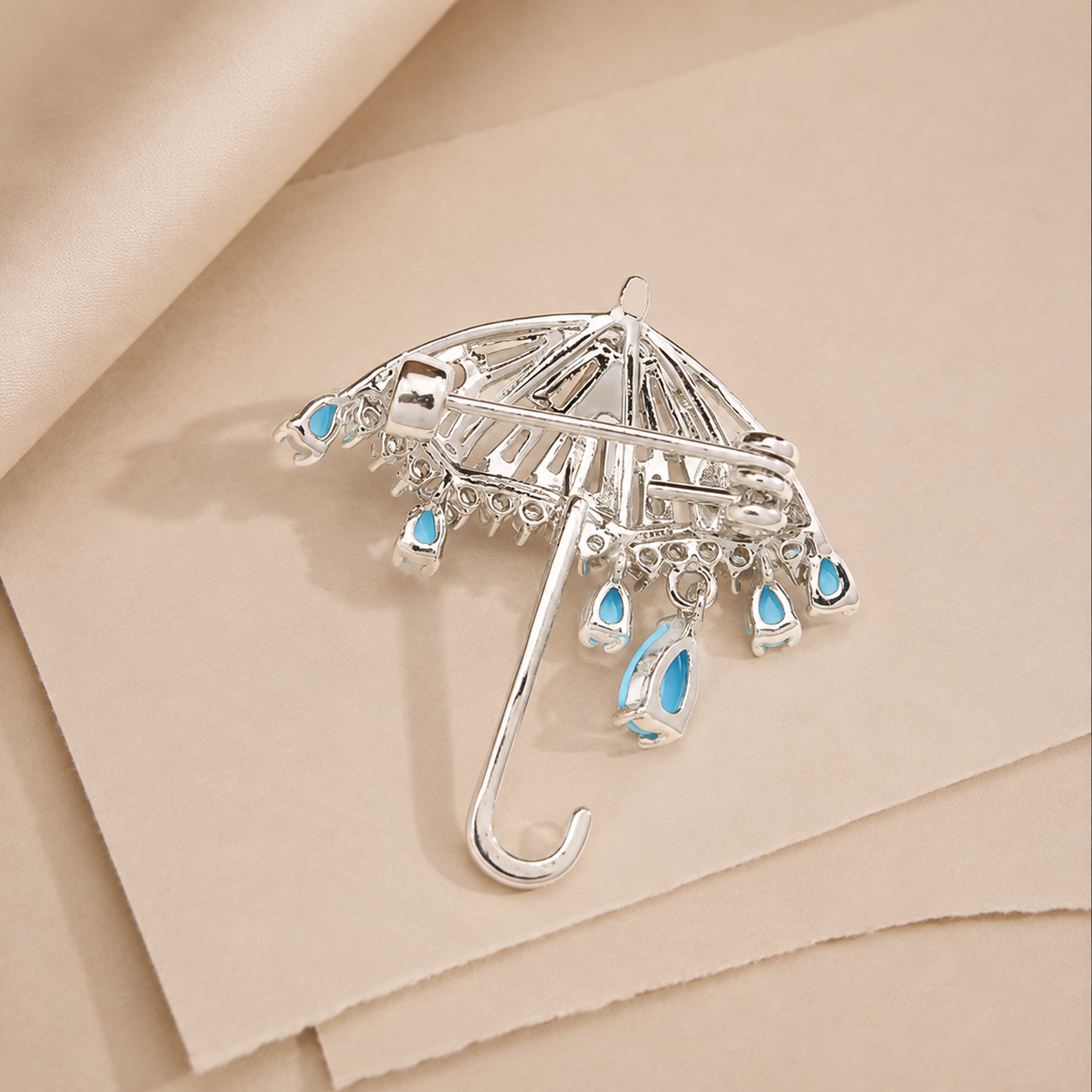Umbrella Rhinestone Statement Brooch