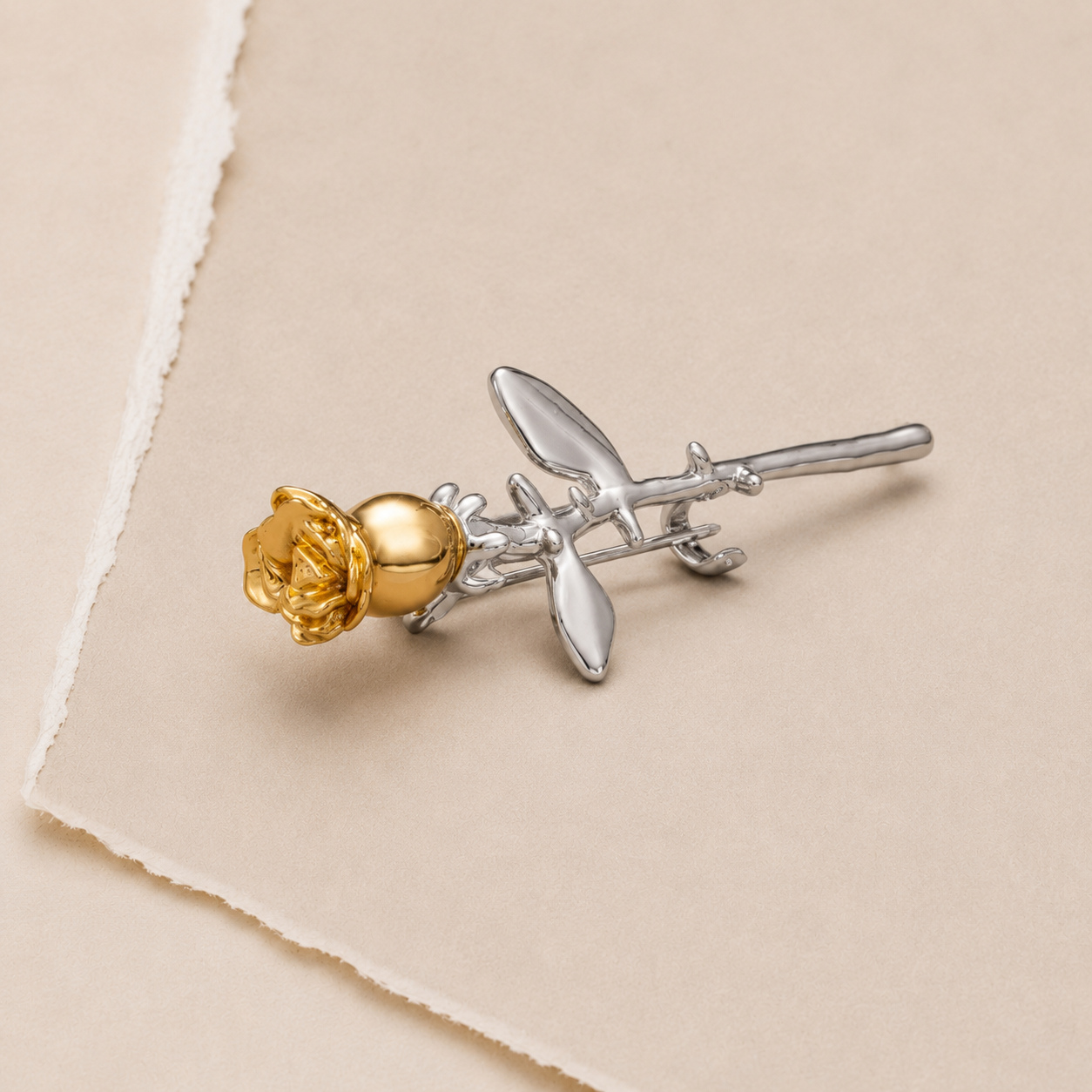 Sculpted Rose Stem Brooch