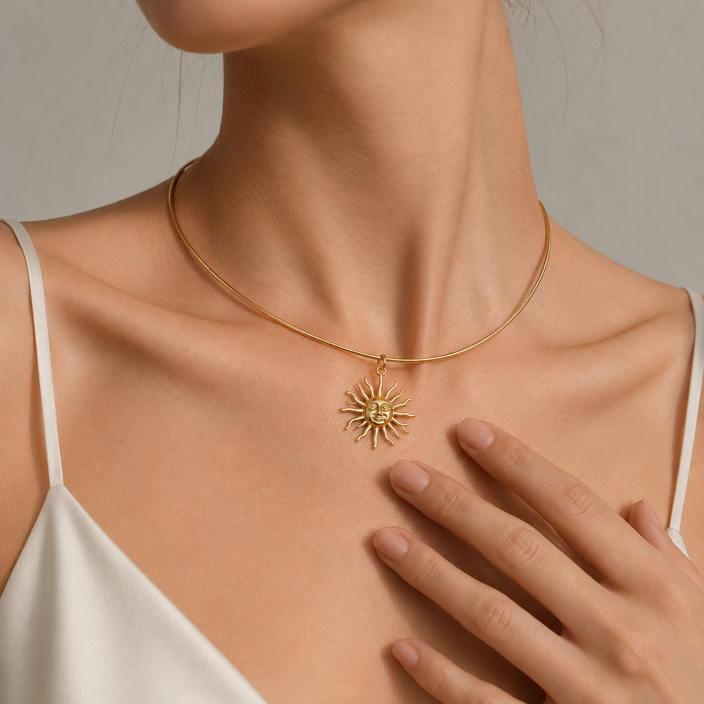Sun Face Pendant Collar Necklace