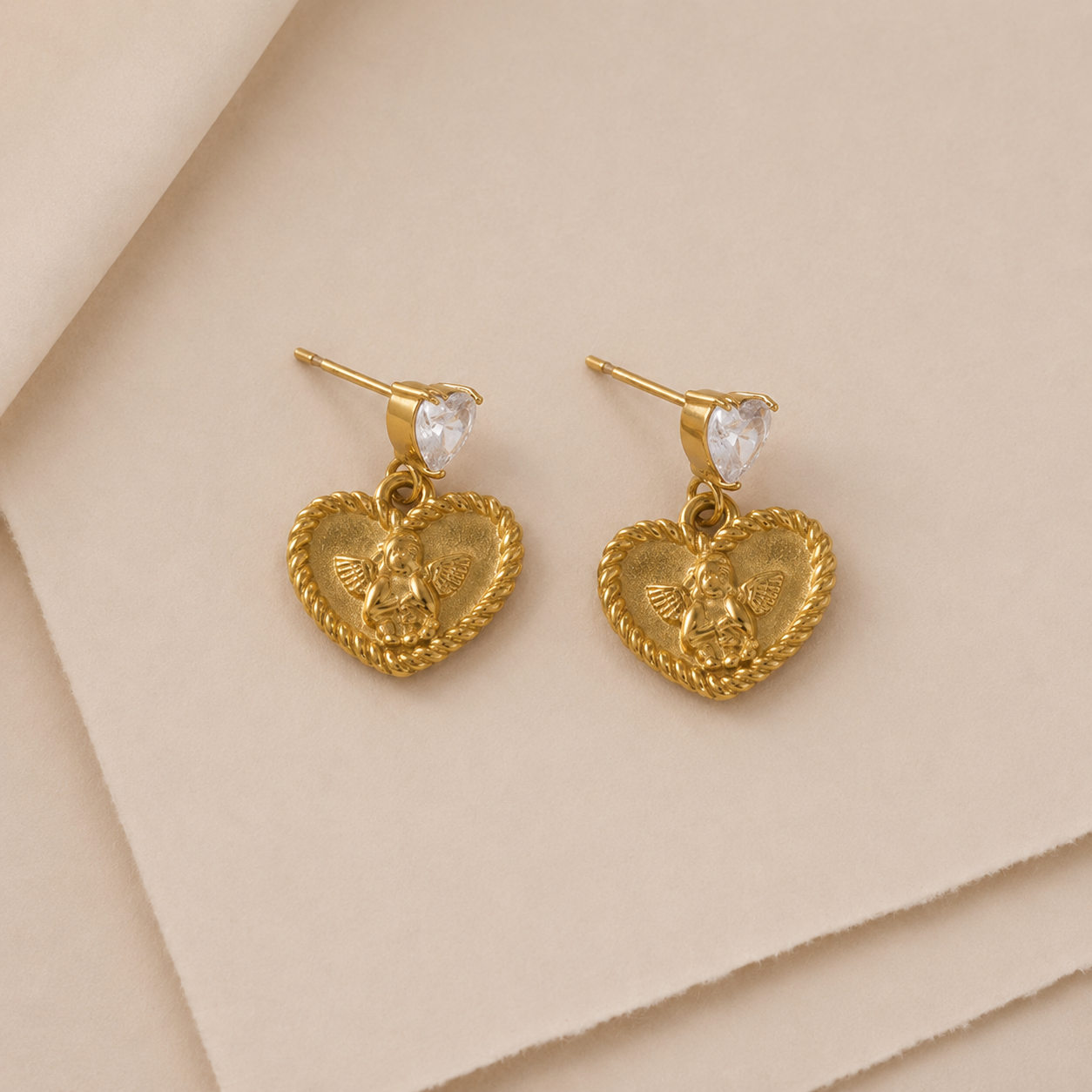 Angel Heart Drop Stud Earrings