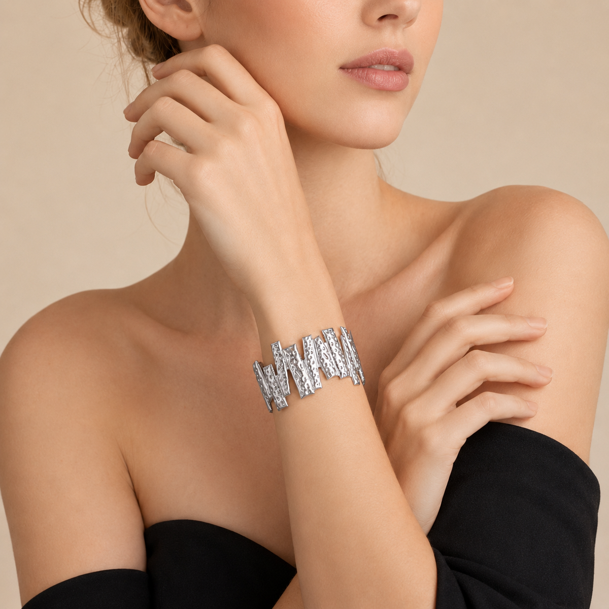 Hammered Link Cuff Bracelet