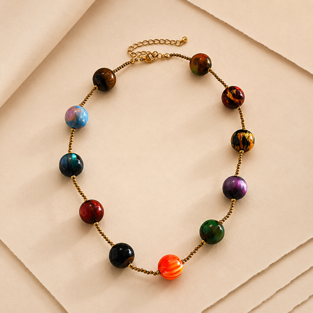 Marbled Bead Station Necklace