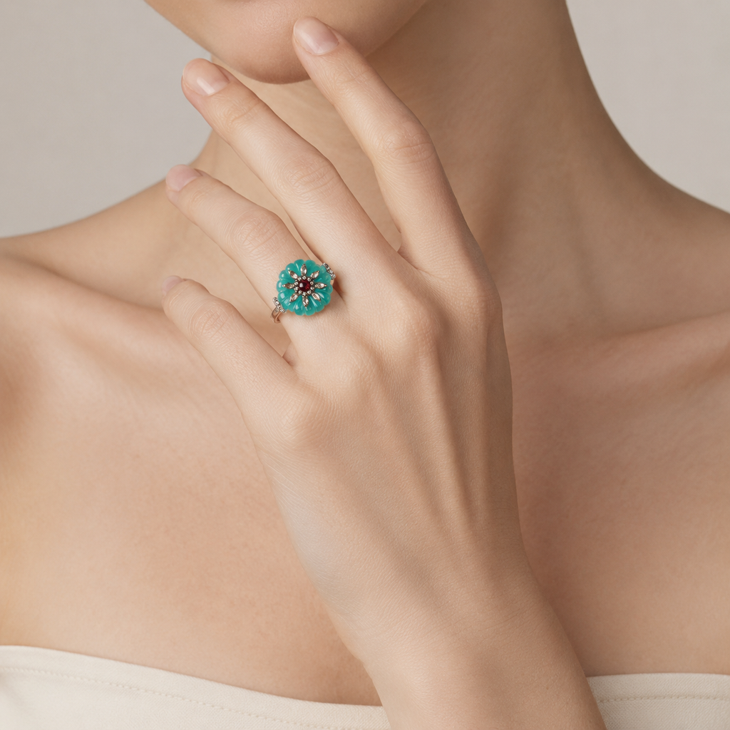 Floral Cabochon Statement Ring