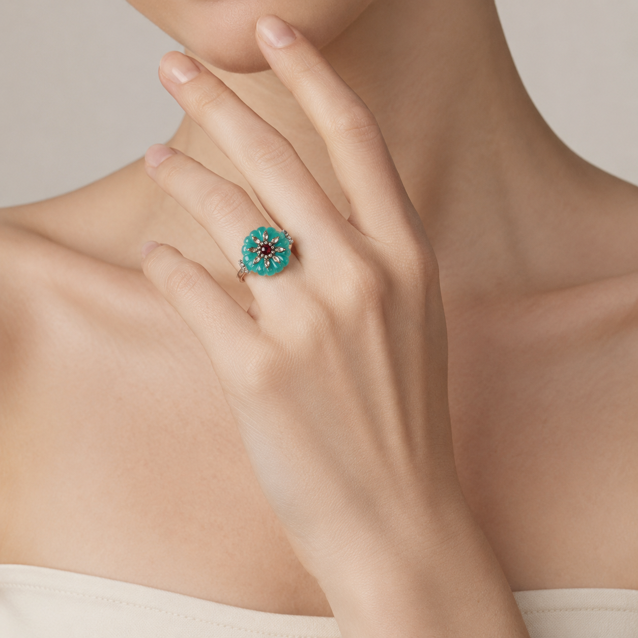 Floral Cabochon Statement Ring