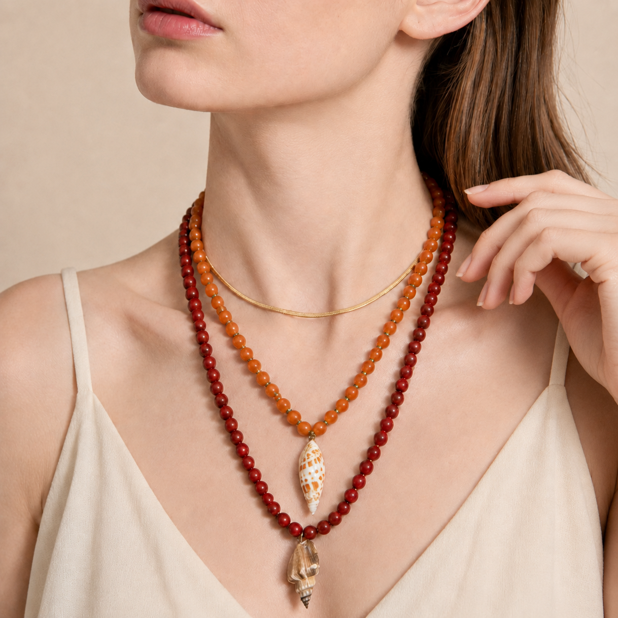 Shell Pendant Layered Bead Necklace