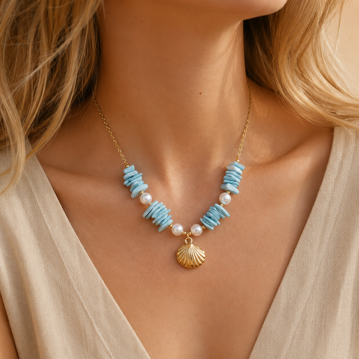 Shell Charm Beaded Necklace