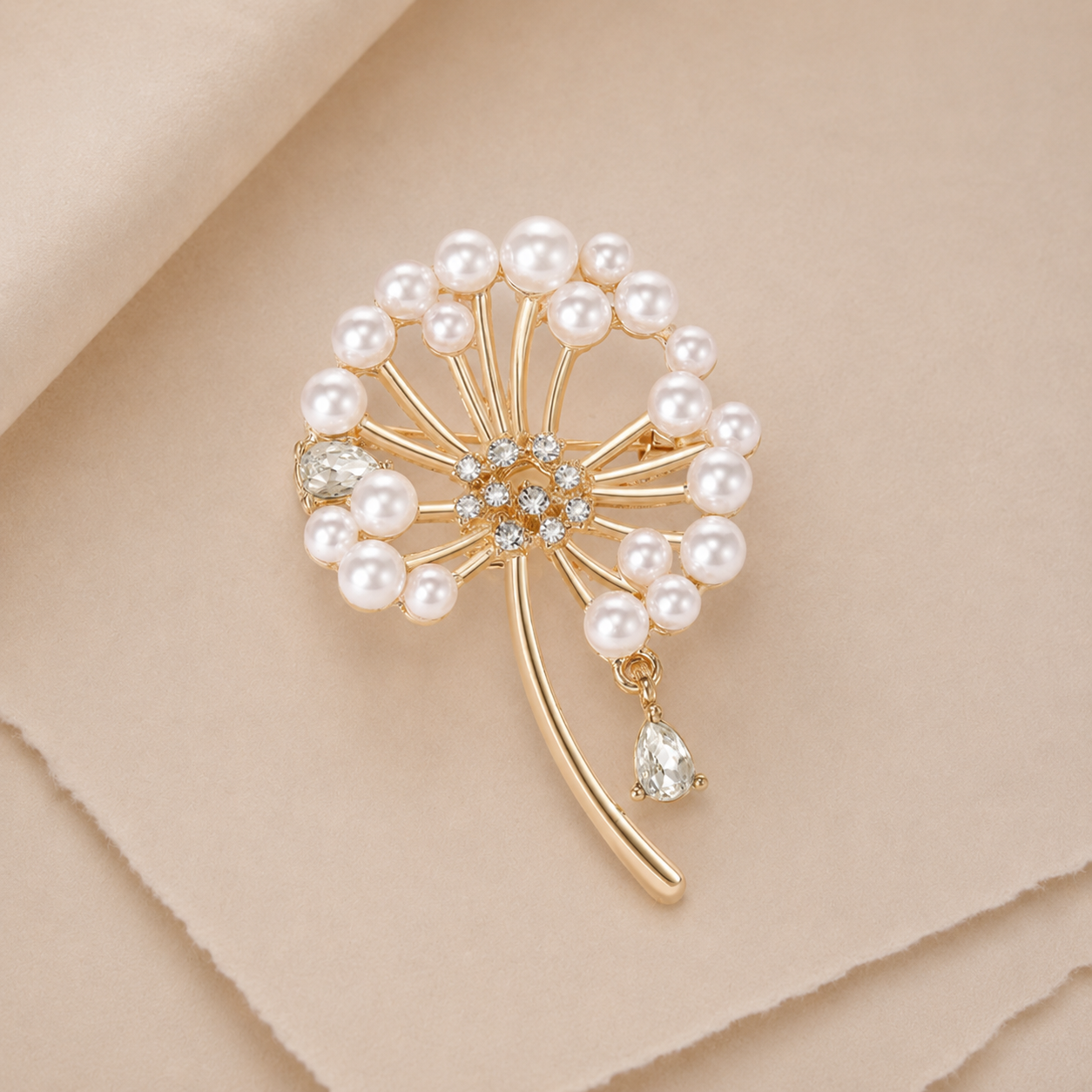 Dandelion Pearl Rhinestone Brooch