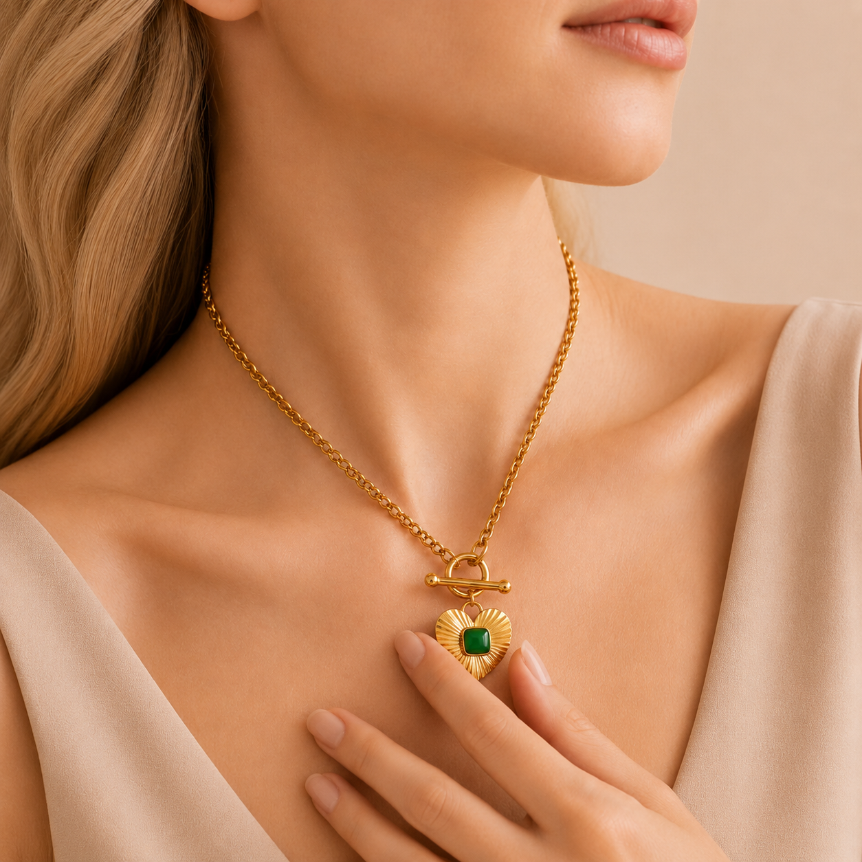 Heart Pendant Toggle Chain Necklace