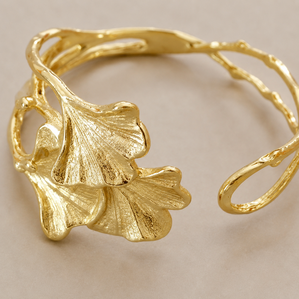 Leaf Accent Open Cuff Bracelet