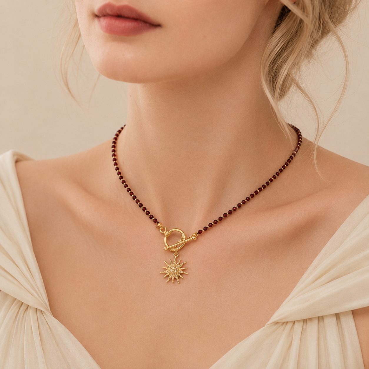 Sun Charm Beaded Toggle Necklace