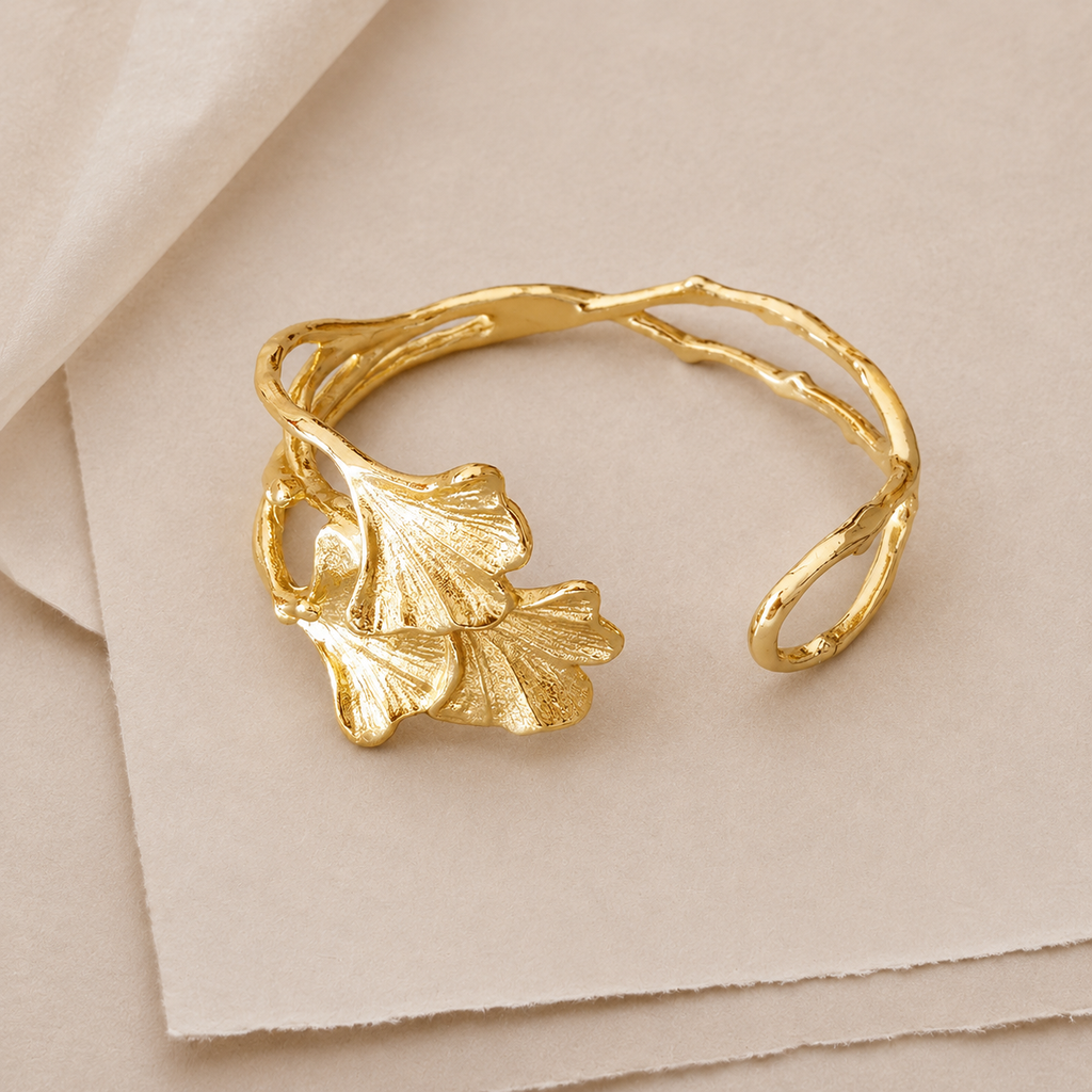 Leaf Accent Open Cuff Bracelet