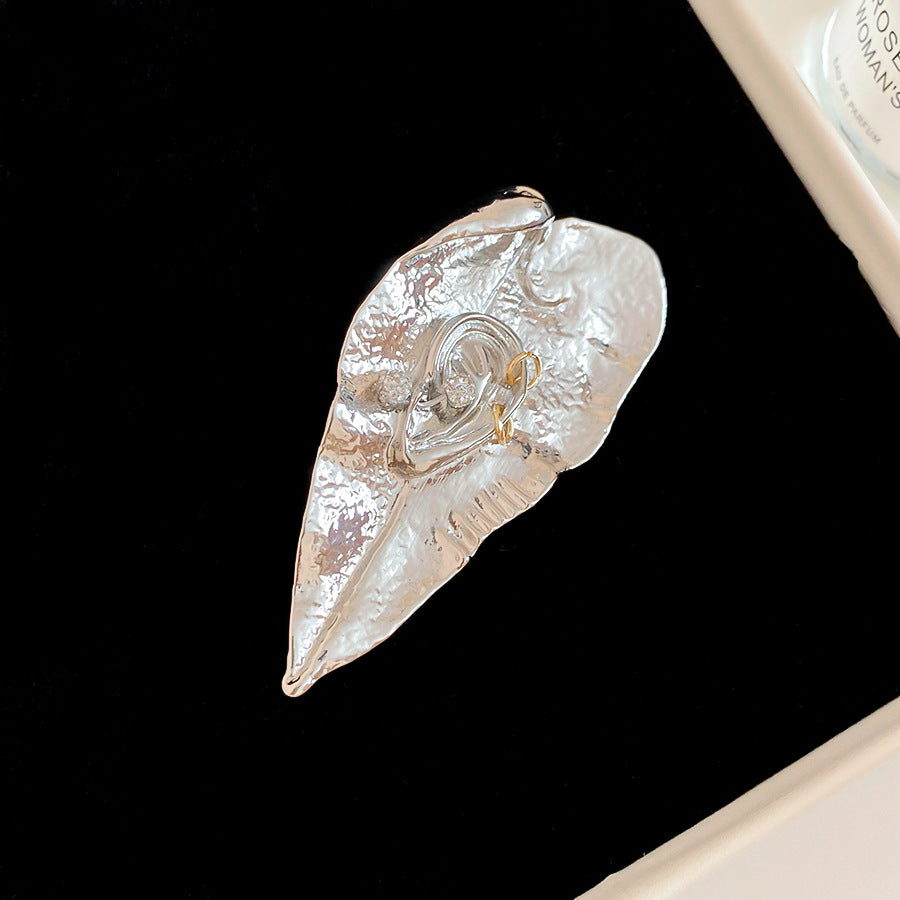 Sculptural Leaf Crystal Accent Brooch