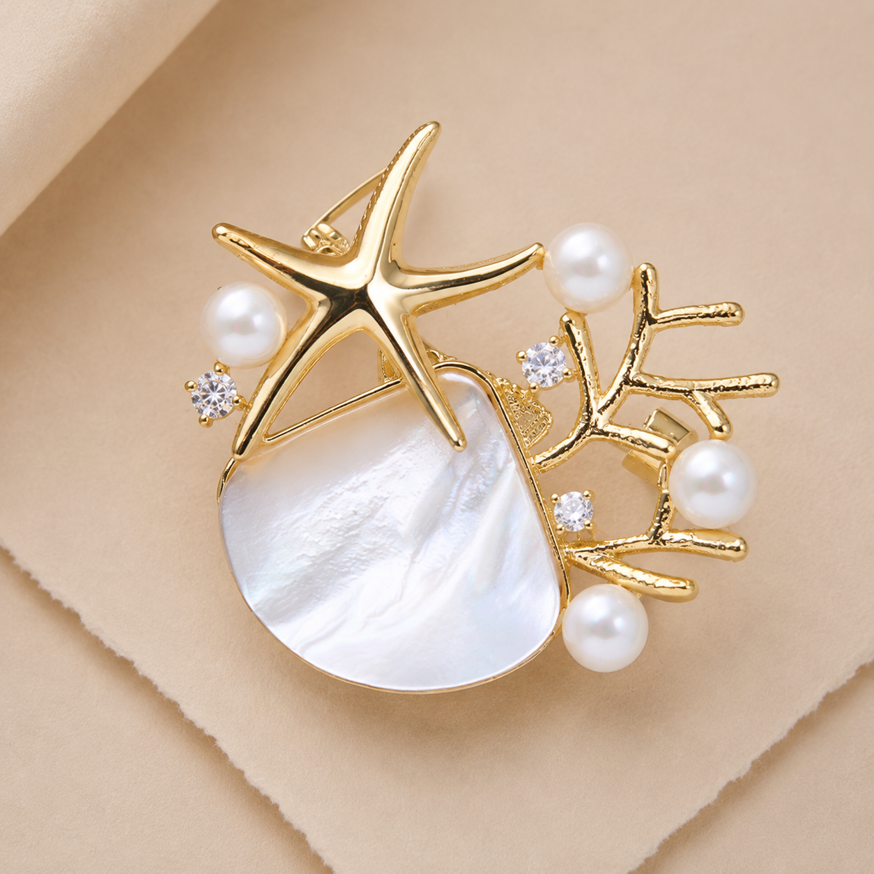 Starfish Shell Statement Brooch
