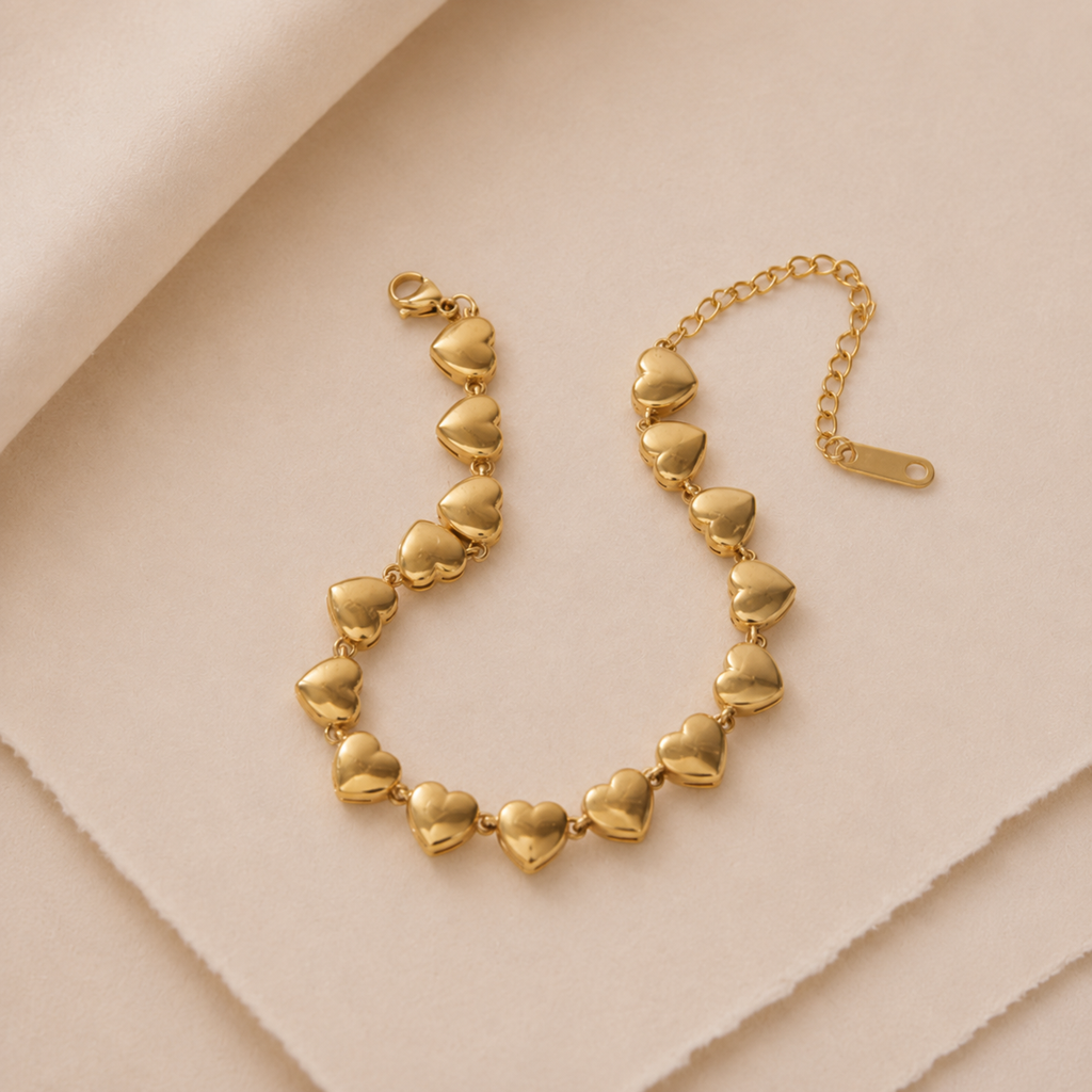 Textured Heart Link Bracelet