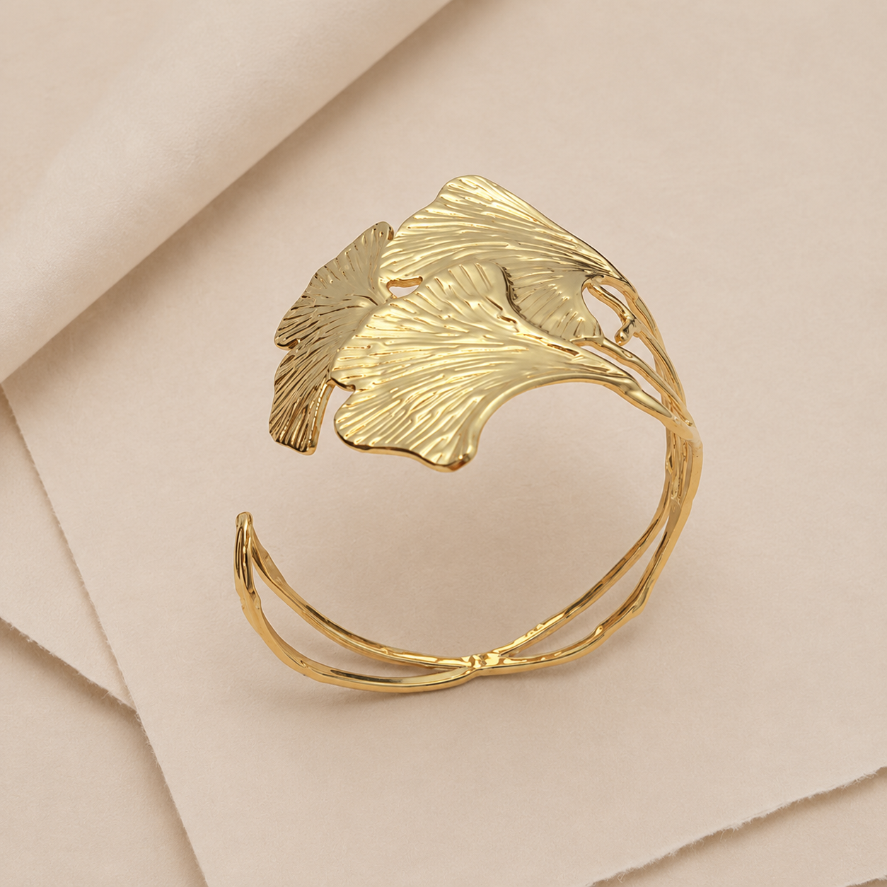 Ginkgo Leaf Open Cuff Bracelet Set