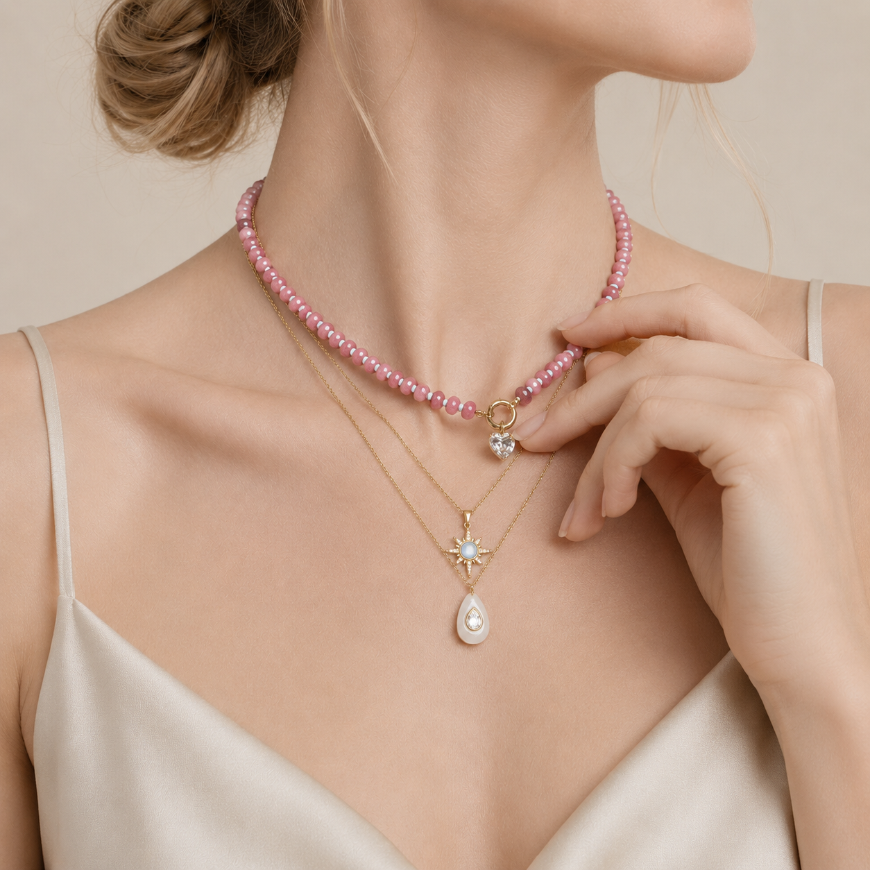 Multi-Strand Beaded Charm Necklace