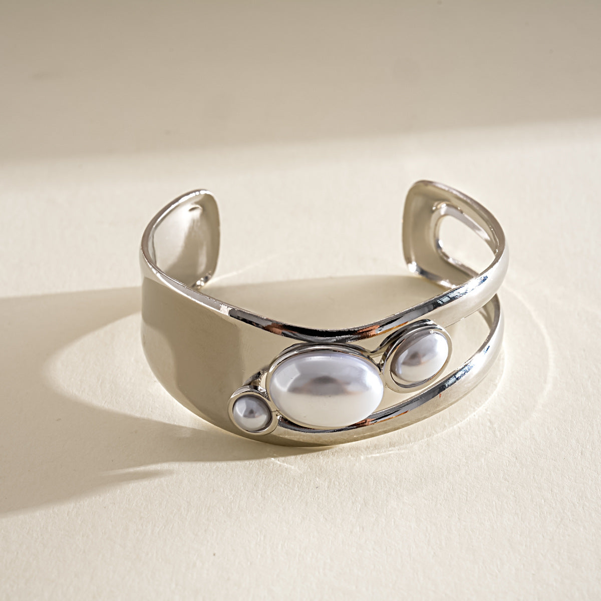 Sculptural Pearl Accent Cuff Bracelet