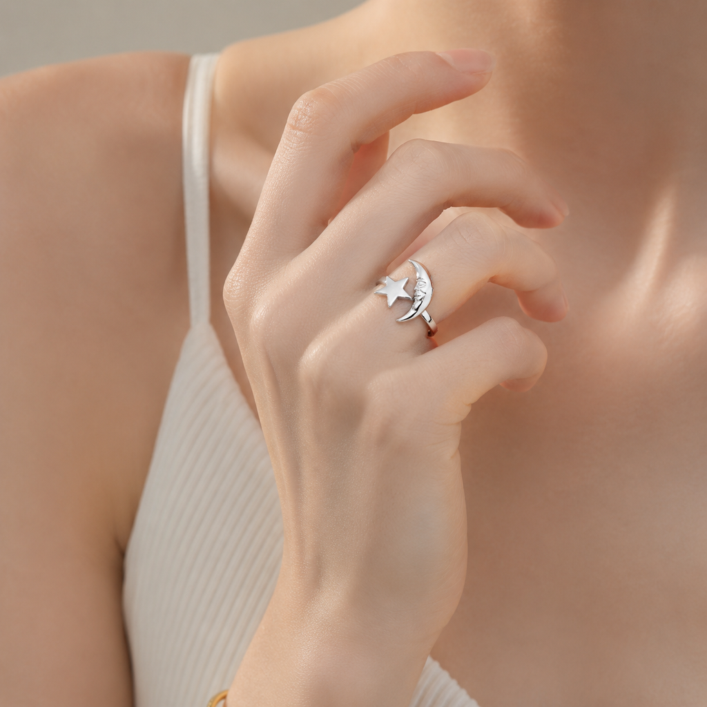 Moon & Star Open Ring