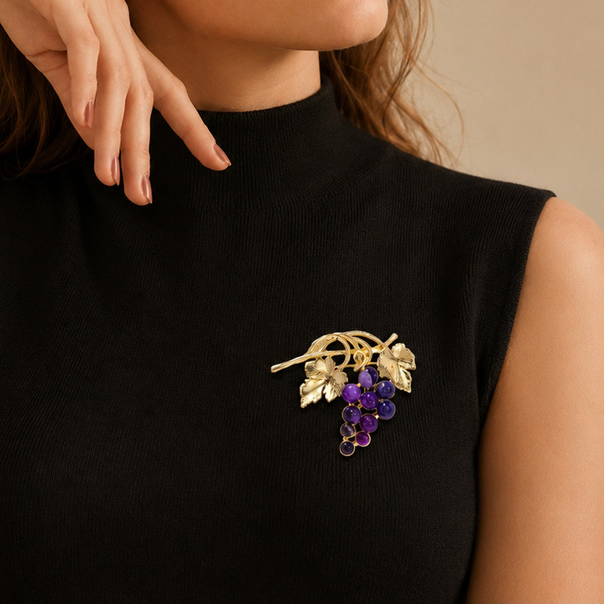 Grape Cluster Leaf Brooch