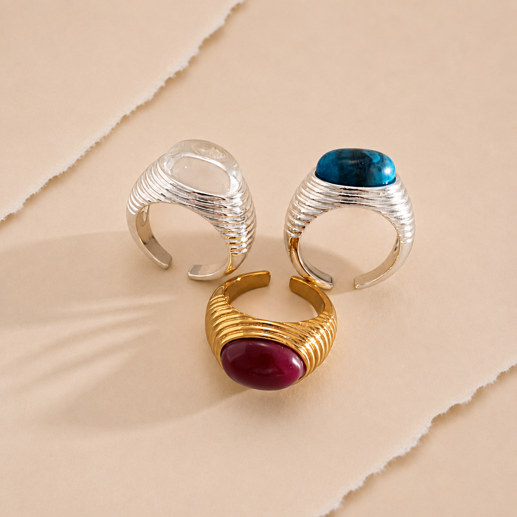 Ribbed Cabochon Statement Ring