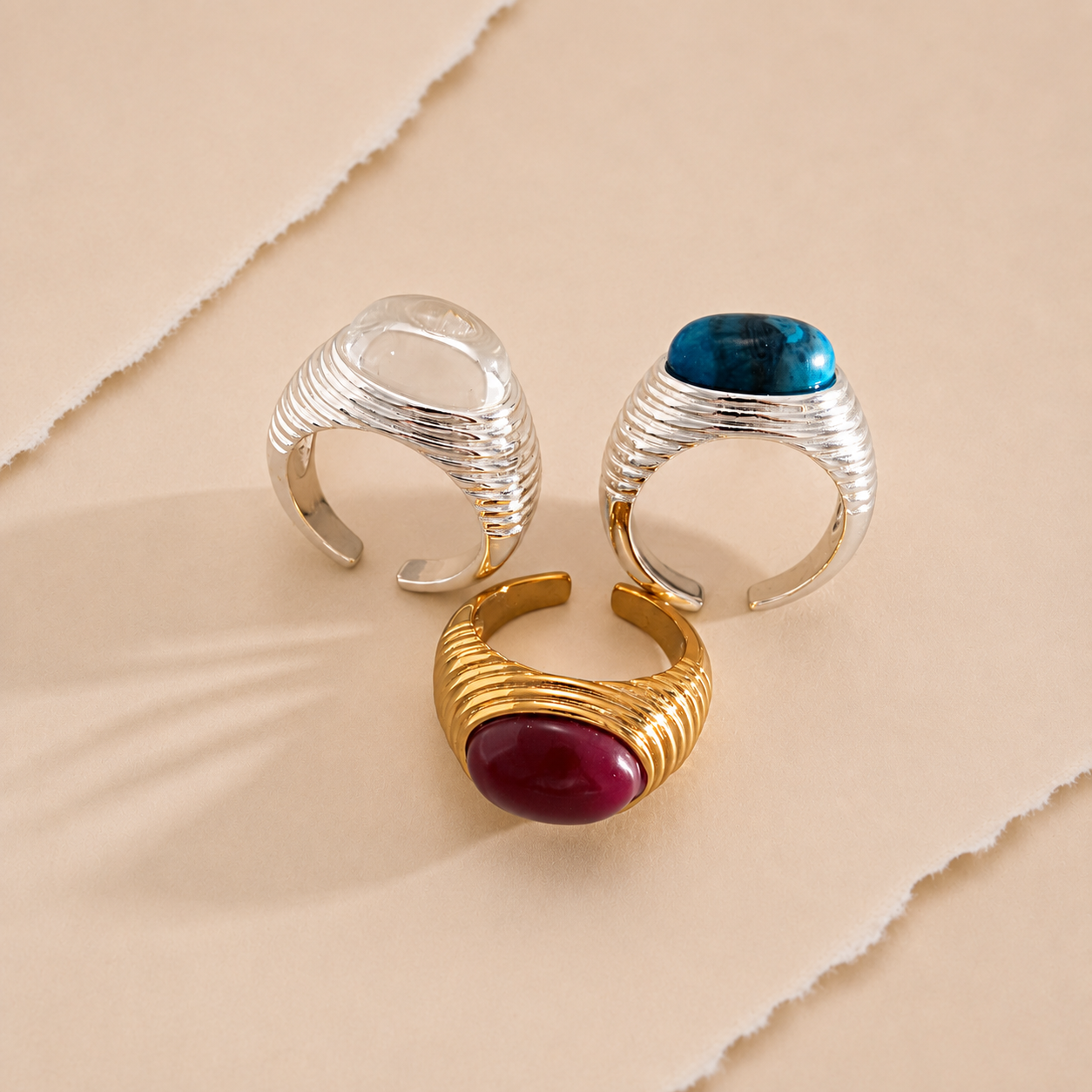 Ribbed Cabochon Statement Ring
