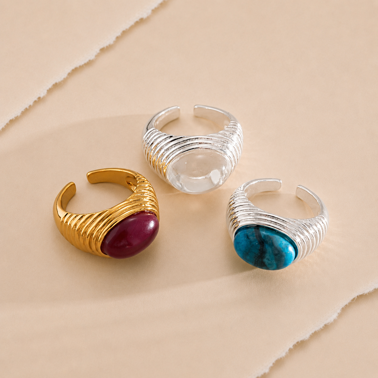 Ribbed Cabochon Statement Ring
