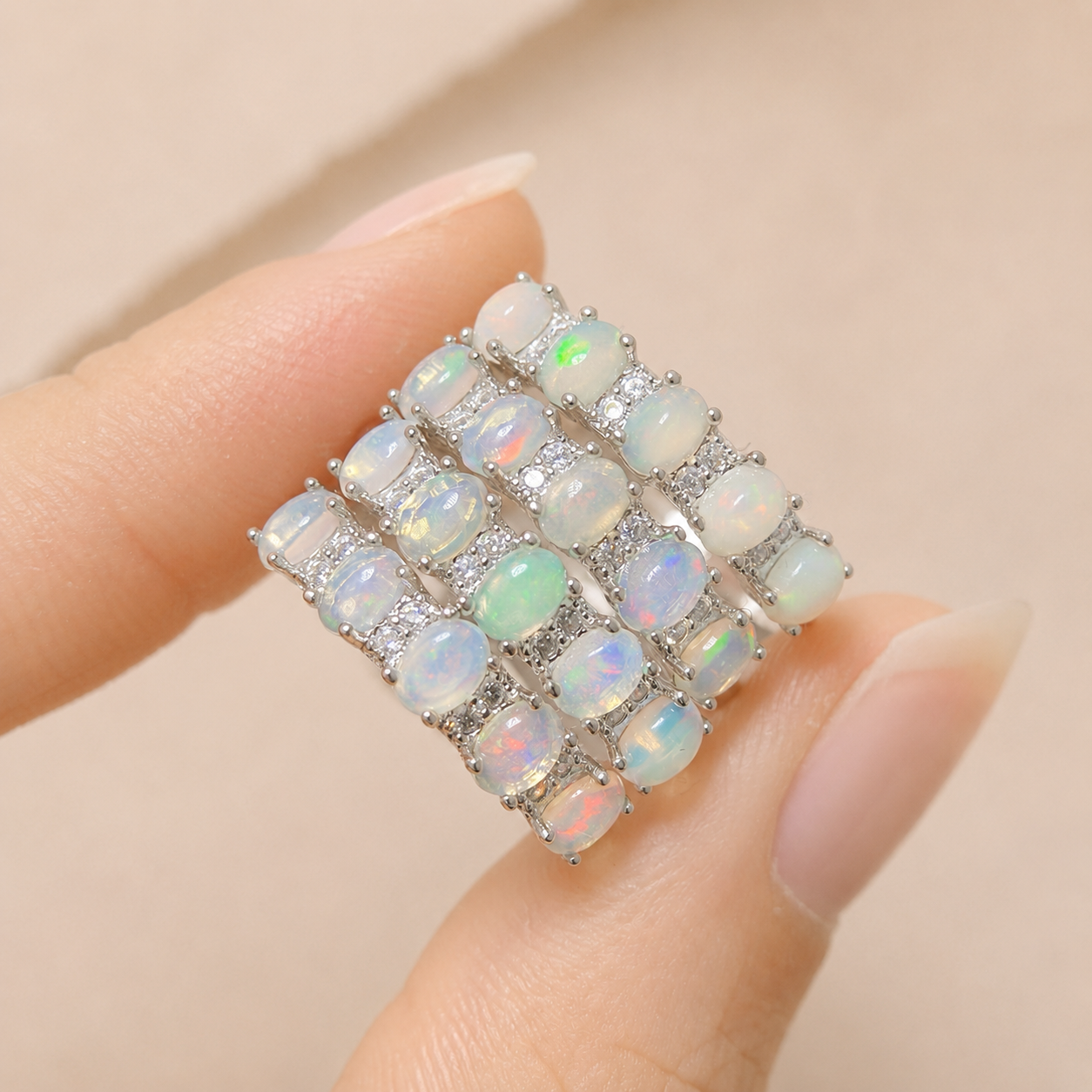 Opal-Inspired Wide Band Ring