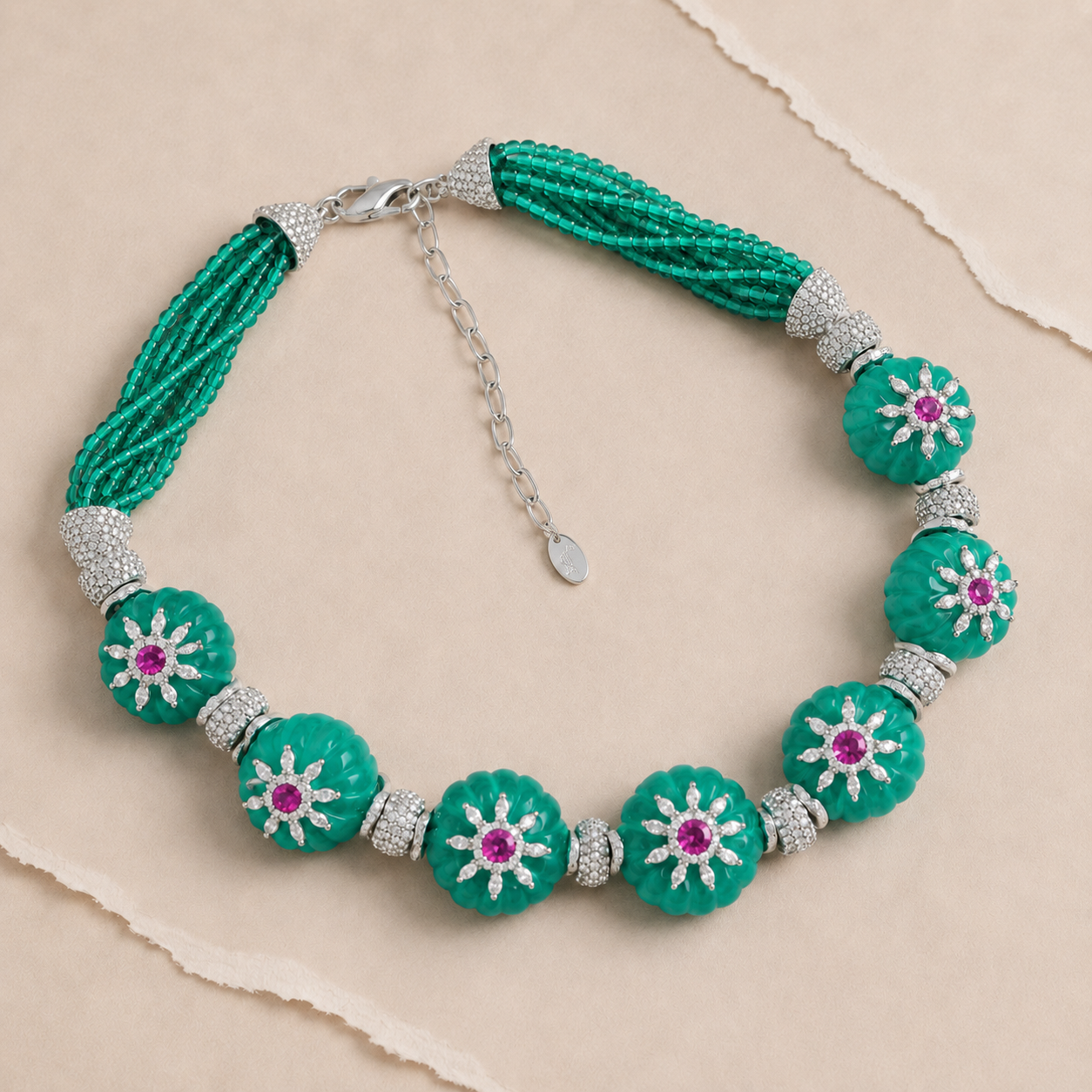 Floral Cabochon Beaded Necklace