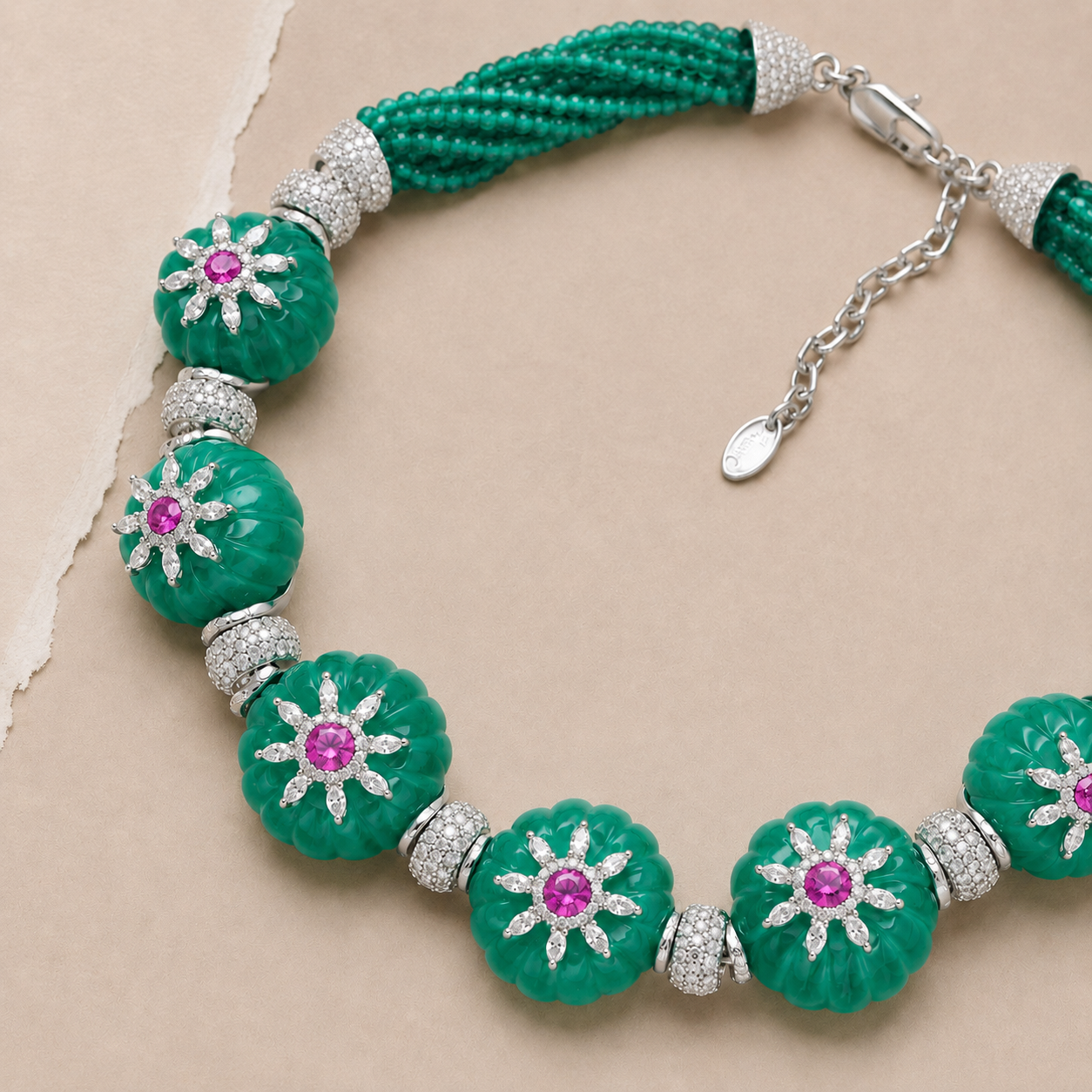 Floral Cabochon Beaded Necklace