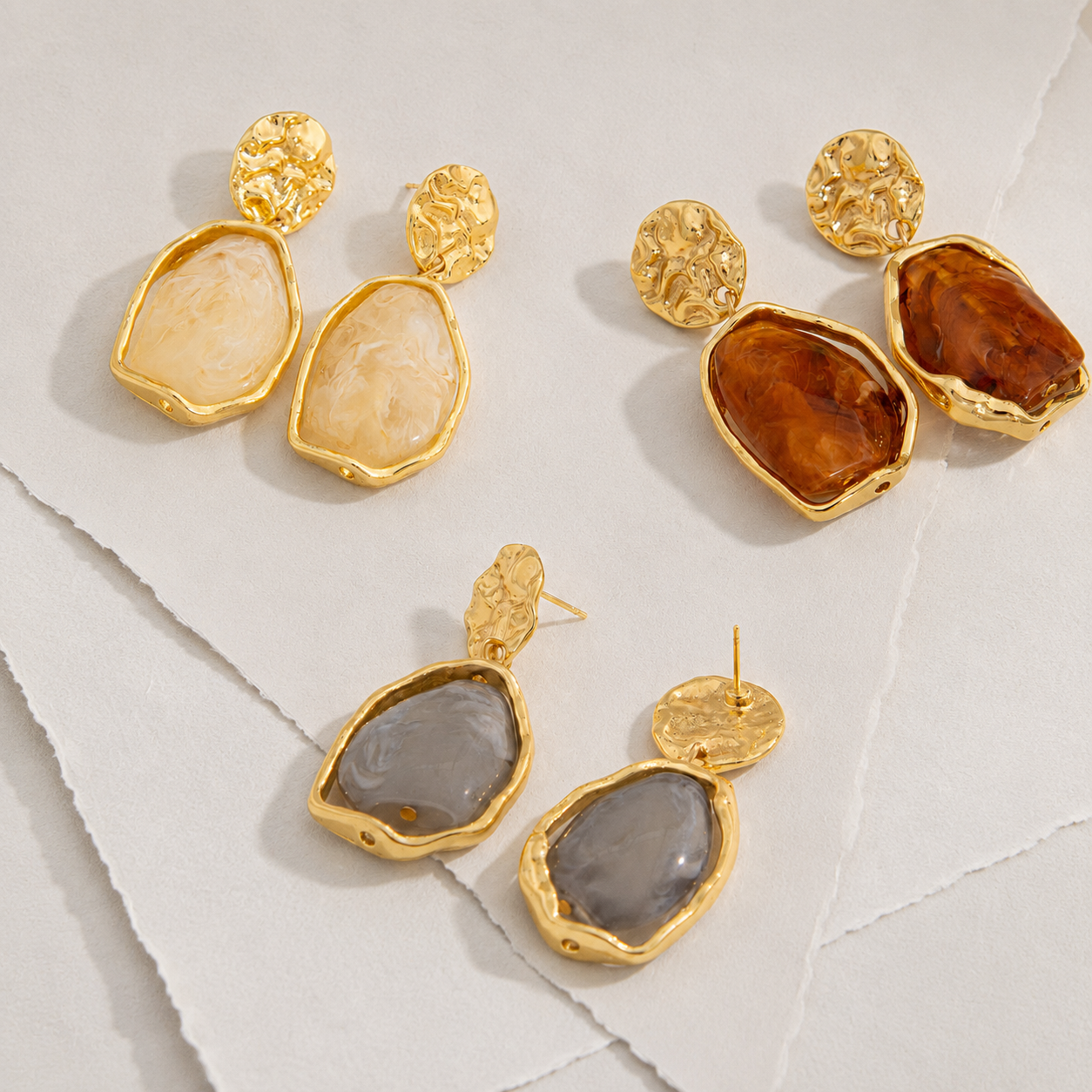 Sculptural Stone Drop Earrings