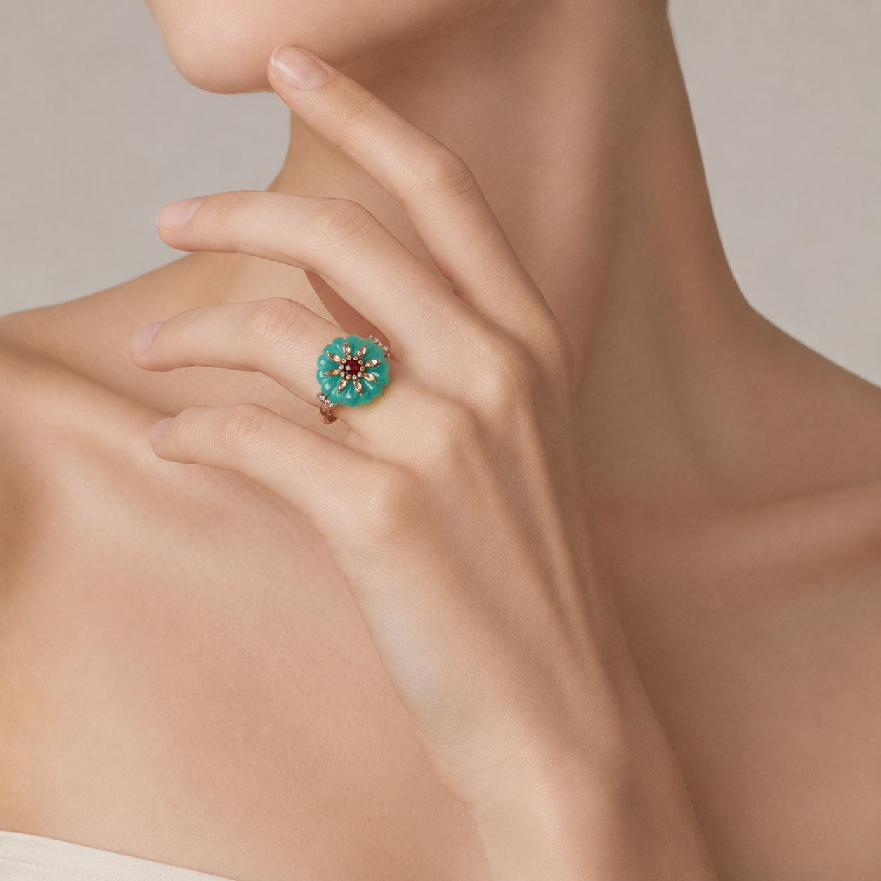 Floral Cabochon Statement Ring
