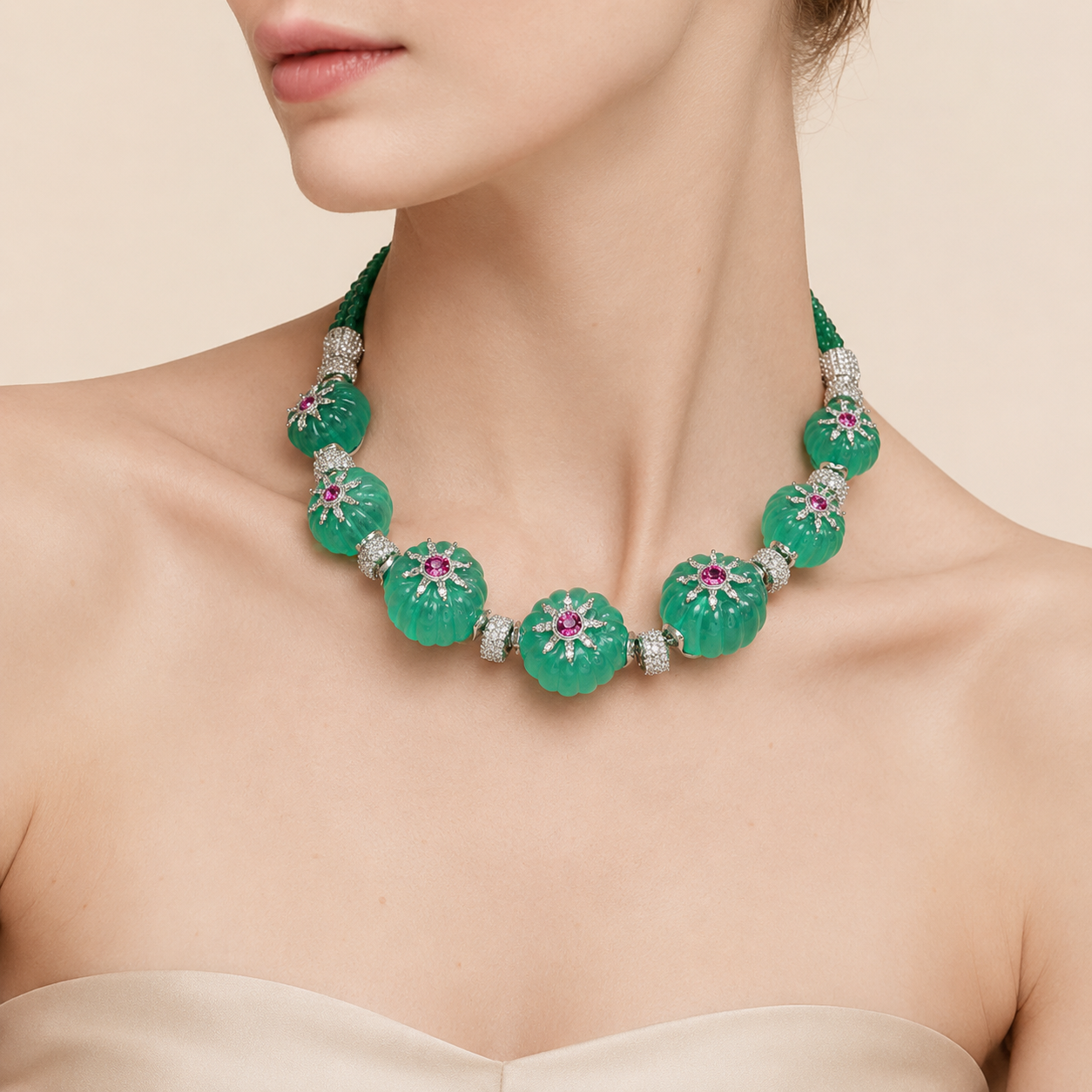 Floral Cabochon Beaded Necklace