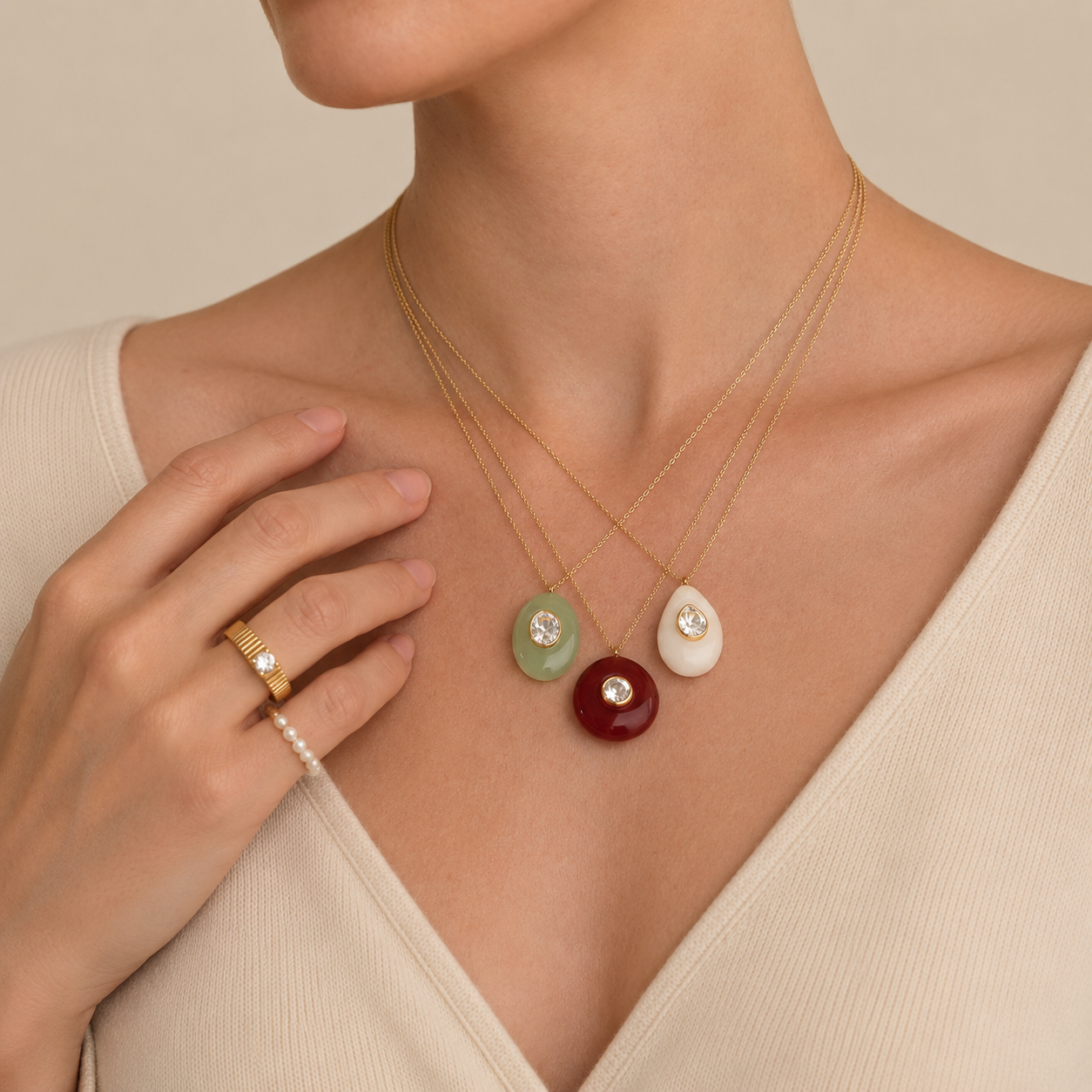 Layered Stone Pendant Necklace