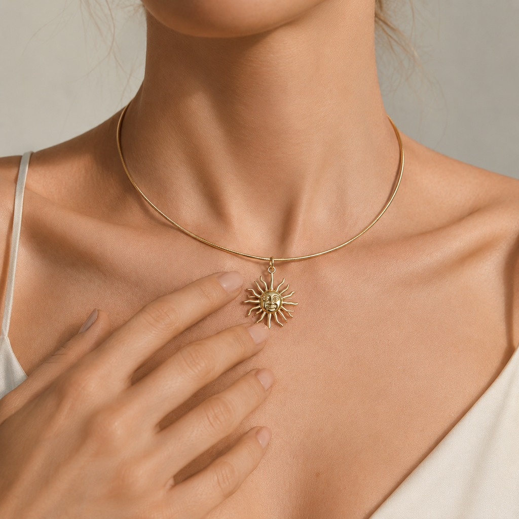 Sun Face Pendant Collar Necklace