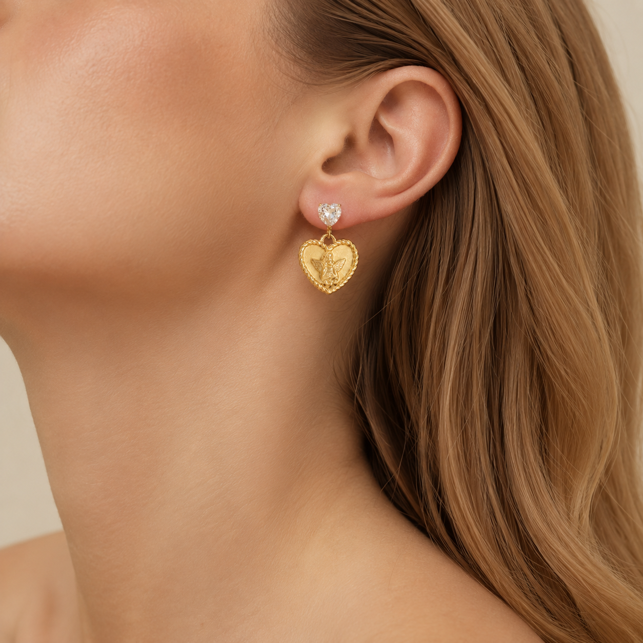 Angel Heart Drop Stud Earrings