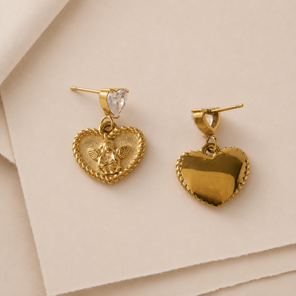Angel Heart Drop Stud Earrings