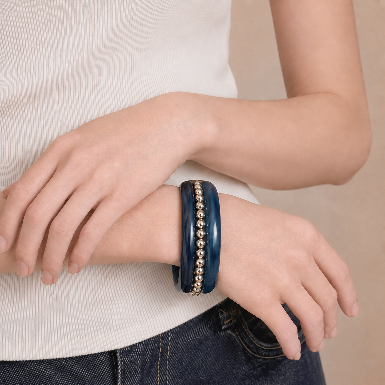 Beaded Accent Bangle Bracelet