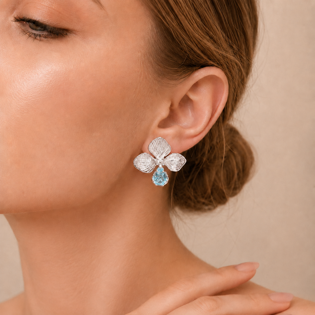 Floral Teardrop Stud Earrings