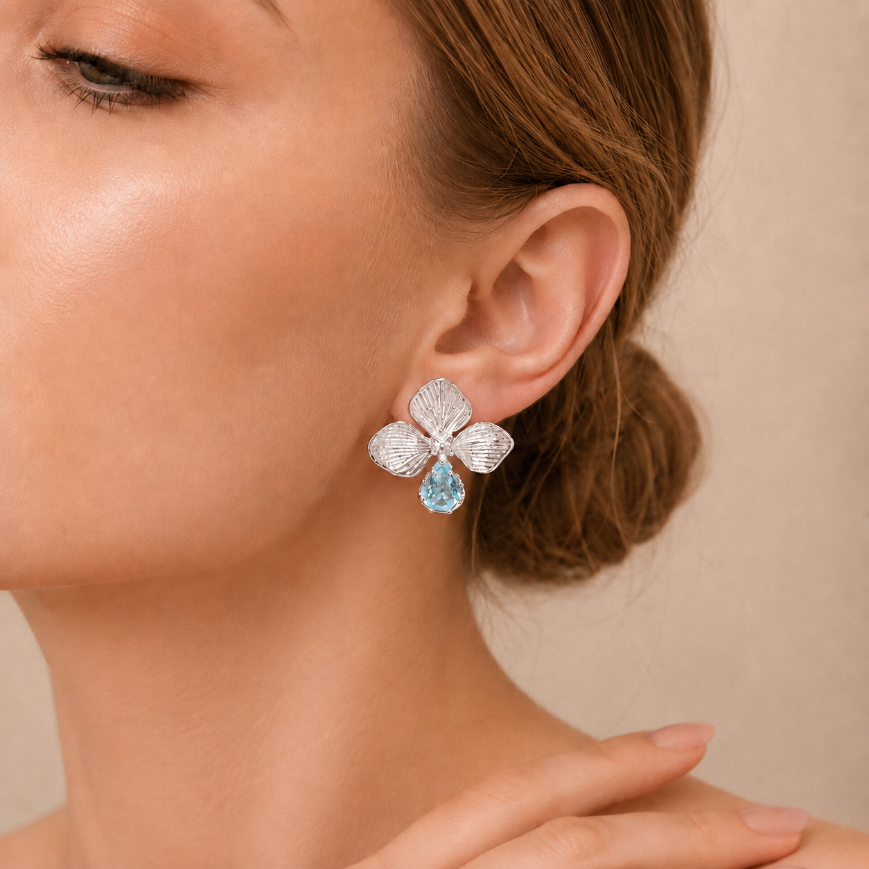 Floral Teardrop Stud Earrings