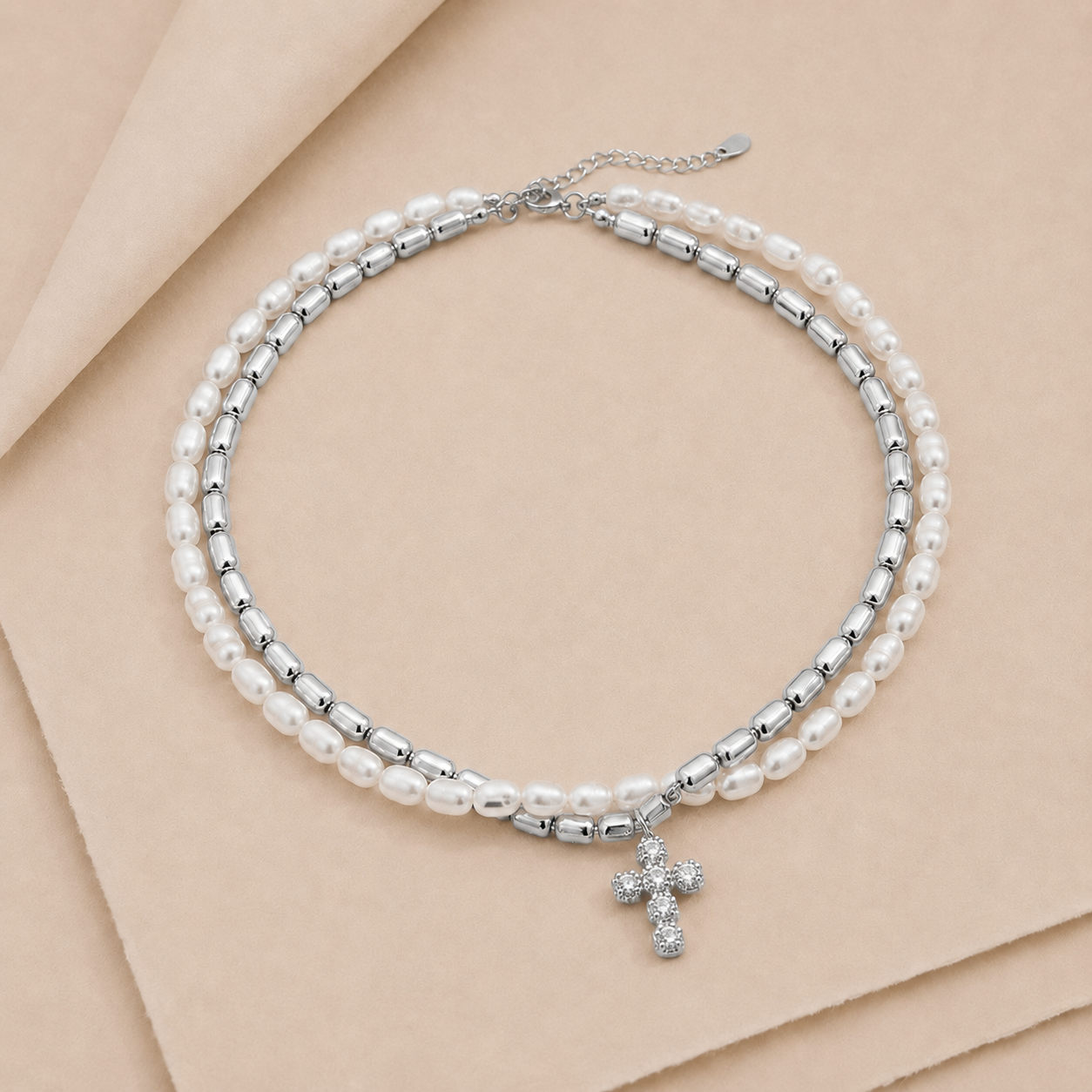 Beaded Cross Choker Necklace