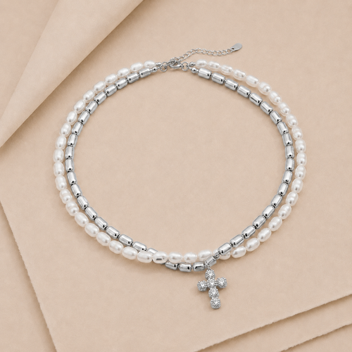 Beaded Cross Choker Necklace