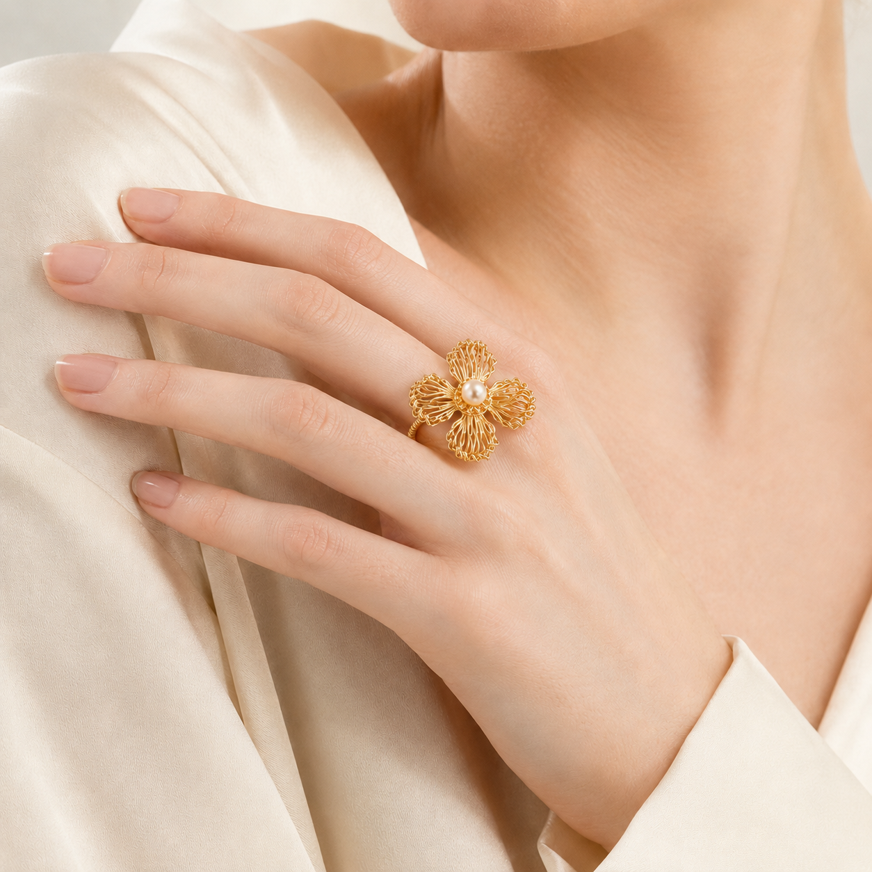 Textured Floral Statement Ring