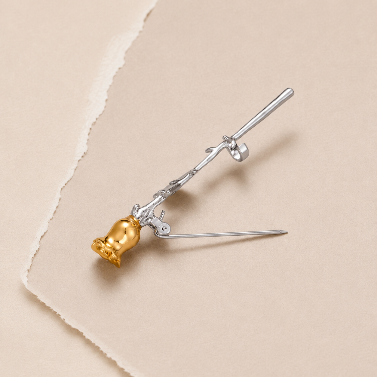 Sculpted Rose Stem Brooch