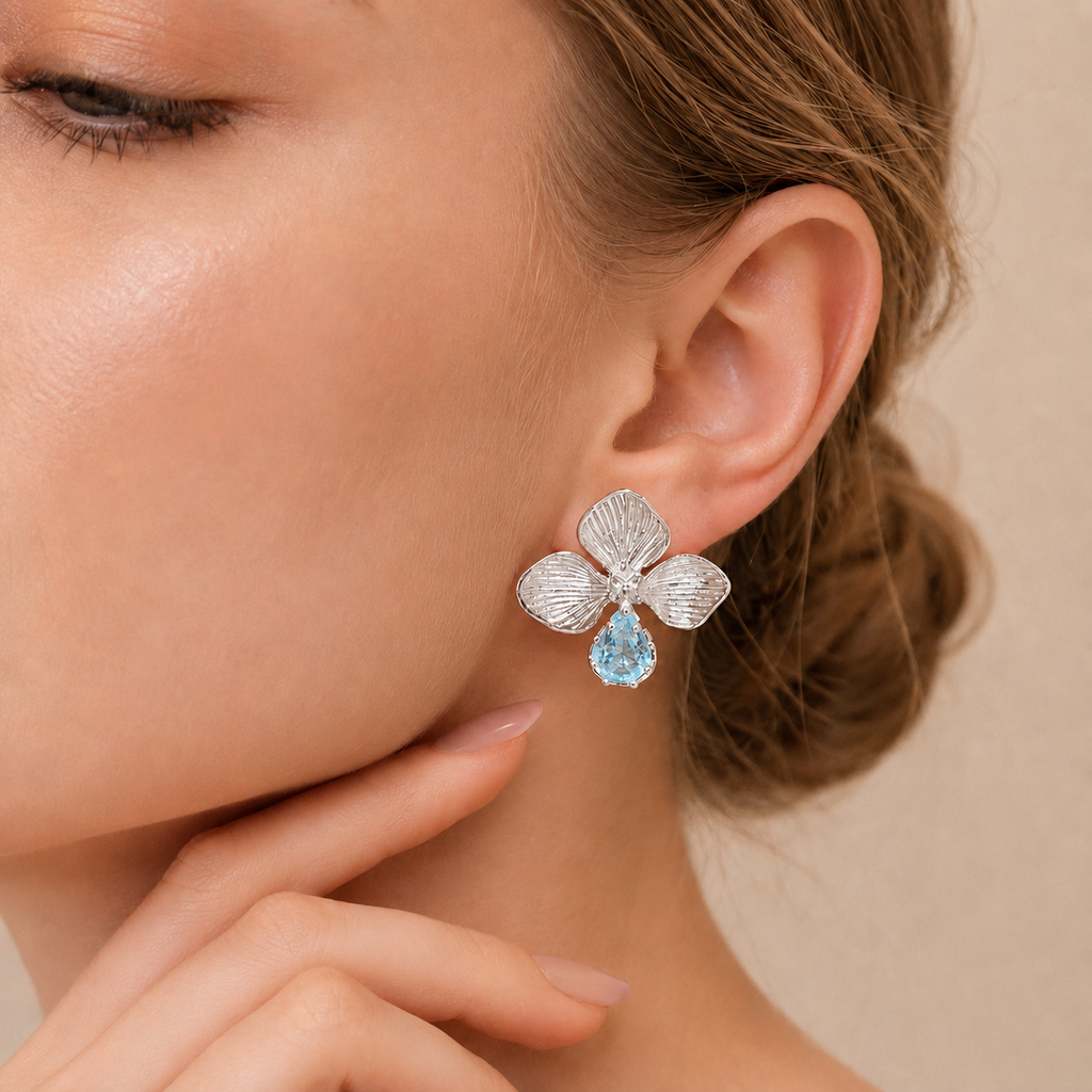 Floral Teardrop Stud Earrings